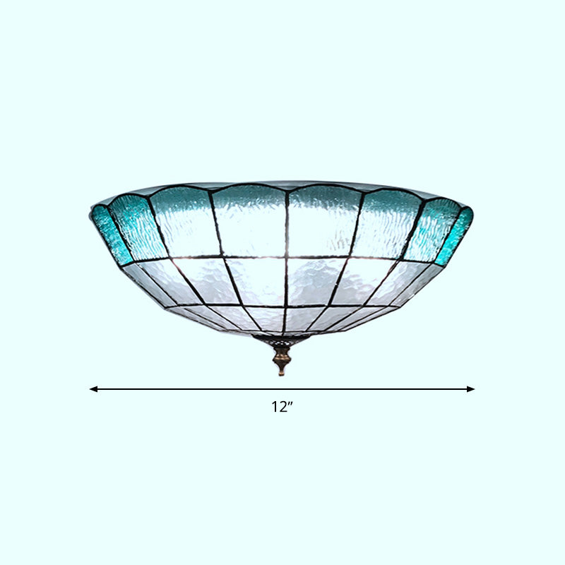 Blue Glass Ceiling Flush Domed 2/3/4 Lights Baroque Flush Mount Lighting Fixture, 12"/16"/19.5" Wide Clearhalo 'Ceiling Lights' 'Close To Ceiling Lights' 'Close to ceiling' 'Flush mount' Lighting' 297012