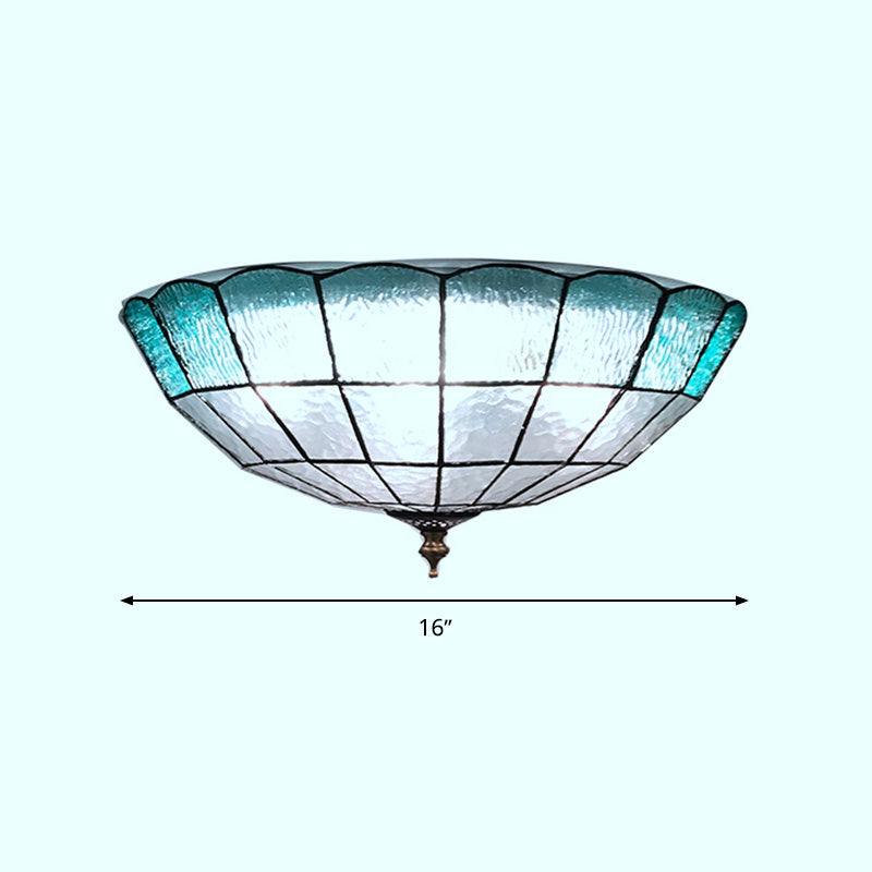 Blue Glass Ceiling Flush Domed 2/3/4 Lights Baroque Flush Mount Lighting Fixture, 12"/16"/19.5" Wide Clearhalo 'Ceiling Lights' 'Close To Ceiling Lights' 'Close to ceiling' 'Flush mount' Lighting' 297013