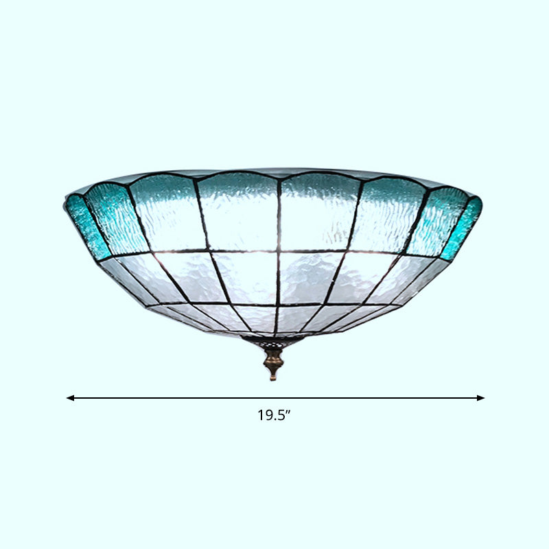 Blue Glass Ceiling Flush Domed 2/3/4 Lights Baroque Flush Mount Lighting Fixture, 12"/16"/19.5" Wide Clearhalo 'Ceiling Lights' 'Close To Ceiling Lights' 'Close to ceiling' 'Flush mount' Lighting' 297014