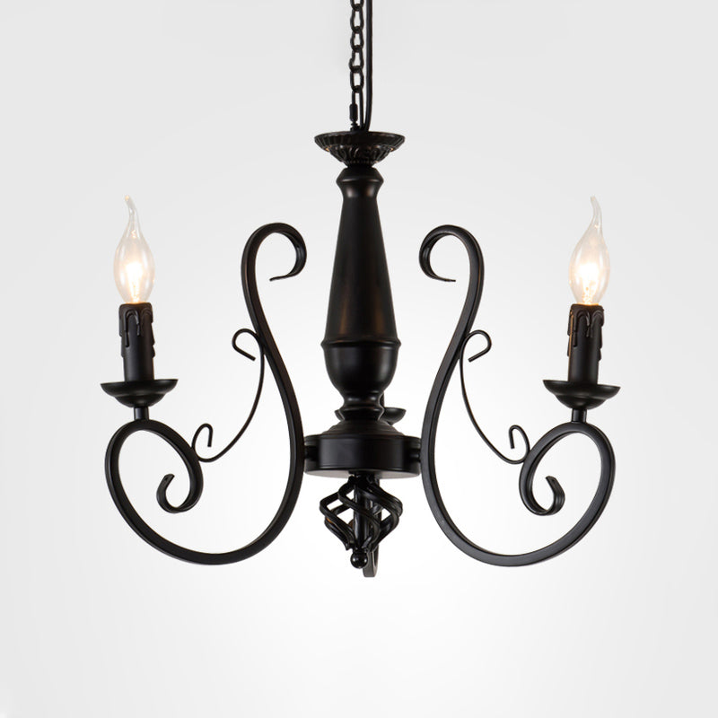 Black Candle Hanging Chandelier Traditionary Metal 3/4/5 Lights Living Room Ceiling Pendant Light with Curly Arm Clearhalo 'Ceiling Lights' 'Chandeliers' Lighting' options 297063