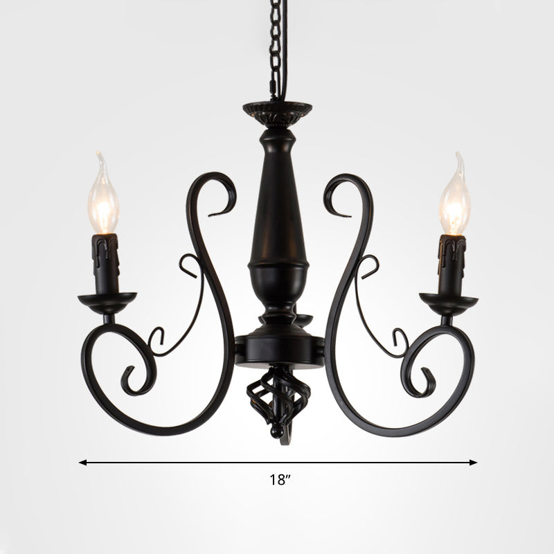 Black Candle Hanging Chandelier Traditionary Metal 3/4/5 Lights Living Room Ceiling Pendant Light with Curly Arm Clearhalo 'Ceiling Lights' 'Chandeliers' Lighting' options 297064