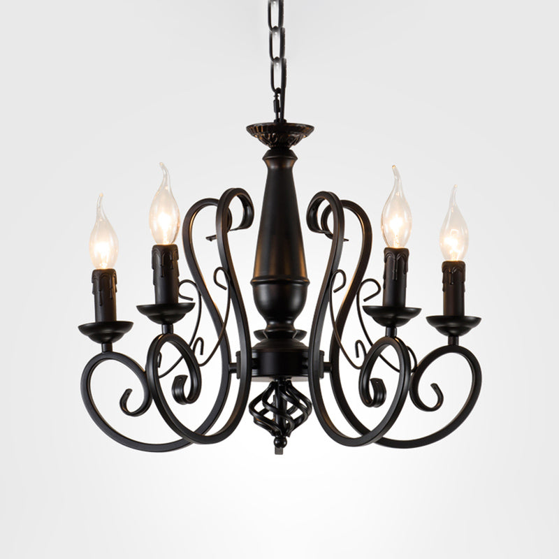 Black Candle Hanging Chandelier Traditionary Metal 3/4/5 Lights Living Room Ceiling Pendant Light with Curly Arm Clearhalo 'Ceiling Lights' 'Chandeliers' Lighting' options 297067