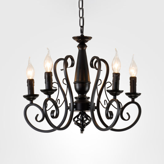 Black Candle Hanging Chandelier Traditionary Metal 3/4/5 Lights Living Room Ceiling Pendant Light with Curly Arm Clearhalo 'Ceiling Lights' 'Chandeliers' Lighting' options 297067