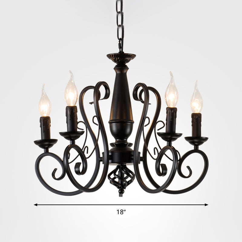 Black Candle Hanging Chandelier Traditionary Metal 3/4/5 Lights Living Room Ceiling Pendant Light with Curly Arm Clearhalo 'Ceiling Lights' 'Chandeliers' Lighting' options 297068