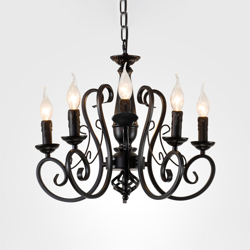 Black Candle Hanging Chandelier Traditionary Metal 3/4/5 Lights Living Room Ceiling Pendant Light with Curly Arm Clearhalo 'Ceiling Lights' 'Chandeliers' Lighting' options 297069