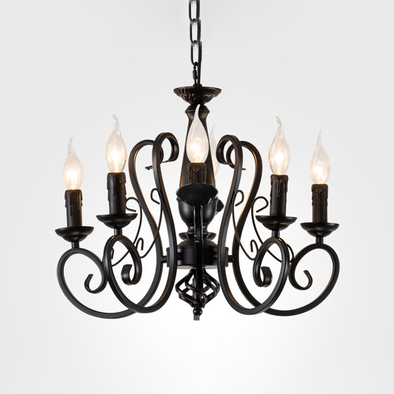 Black Candle Hanging Chandelier Traditionary Metal 3/4/5 Lights Living Room Ceiling Pendant Light with Curly Arm Clearhalo 'Ceiling Lights' 'Chandeliers' Lighting' options 297071