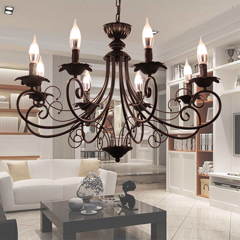 Black/White Finish Starburst Ceiling Chandelier Traditional Metal 3/6/8 Heads Living Room Pendant Light Fixture Clearhalo 'Ceiling Lights' 'Chandeliers' Lighting' options 297143