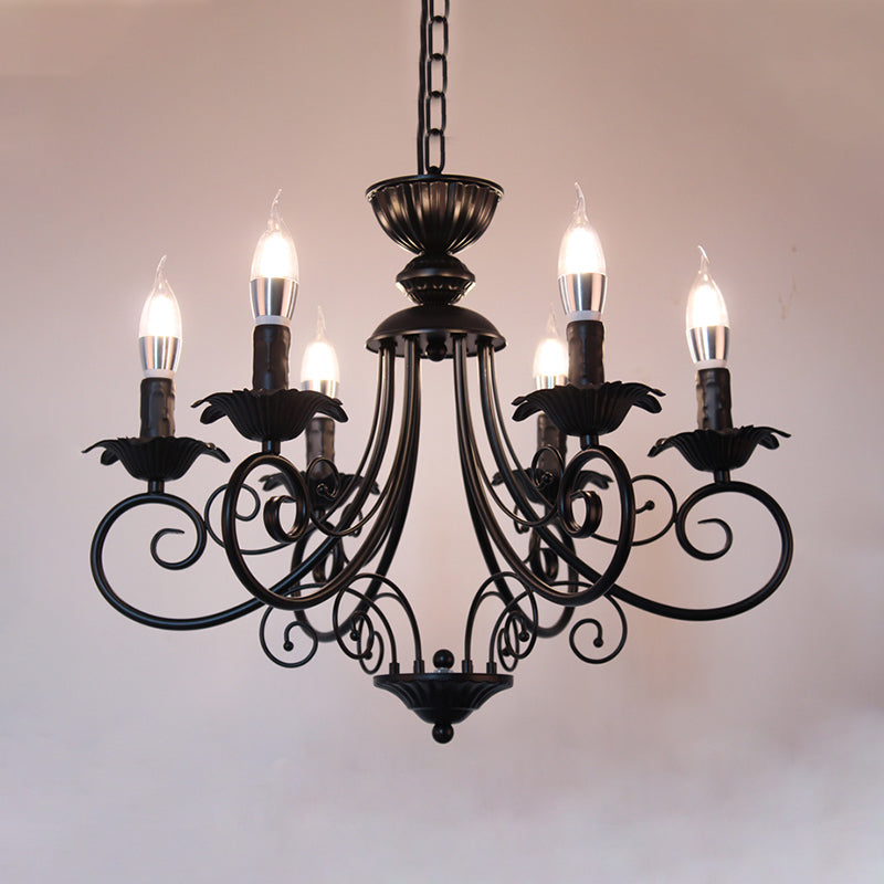 Black/White Finish Starburst Ceiling Chandelier Traditional Metal 3/6/8 Heads Living Room Pendant Light Fixture Clearhalo 'Ceiling Lights' 'Chandeliers' Lighting' options 297146