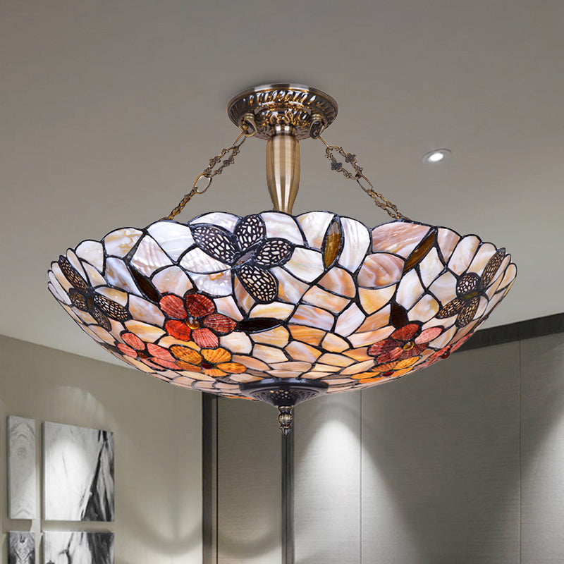 16"/20.5" Wide Butterfly Ceiling Flush Mount Mediterranean Shell 3/4 Lights Silver Semi Flush Clearhalo 'Ceiling Lights' 'Close To Ceiling Lights' 'Close to ceiling' 'Semi-flushmount' 'Tiffany close to ceiling' 'Tiffany' Lighting' 297155