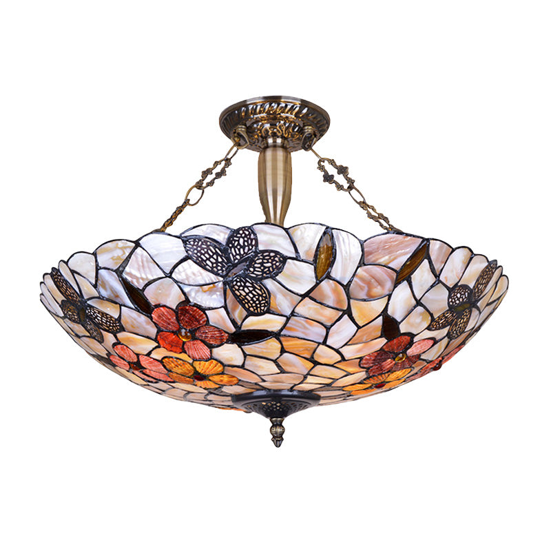 16"/20.5" Wide Butterfly Ceiling Flush Mount Mediterranean Shell 3/4 Lights Silver Semi Flush Clearhalo 'Ceiling Lights' 'Close To Ceiling Lights' 'Close to ceiling' 'Semi-flushmount' 'Tiffany close to ceiling' 'Tiffany' Lighting' 297157