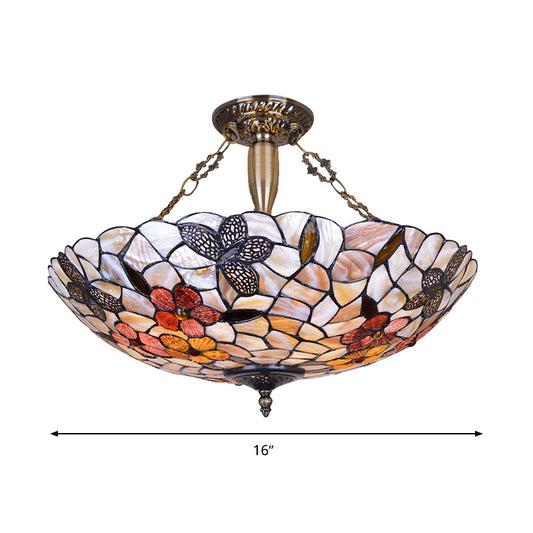 16"/20.5" Wide Butterfly Ceiling Flush Mount Mediterranean Shell 3/4 Lights Silver Semi Flush Clearhalo 'Ceiling Lights' 'Close To Ceiling Lights' 'Close to ceiling' 'Semi-flushmount' 'Tiffany close to ceiling' 'Tiffany' Lighting' 297158