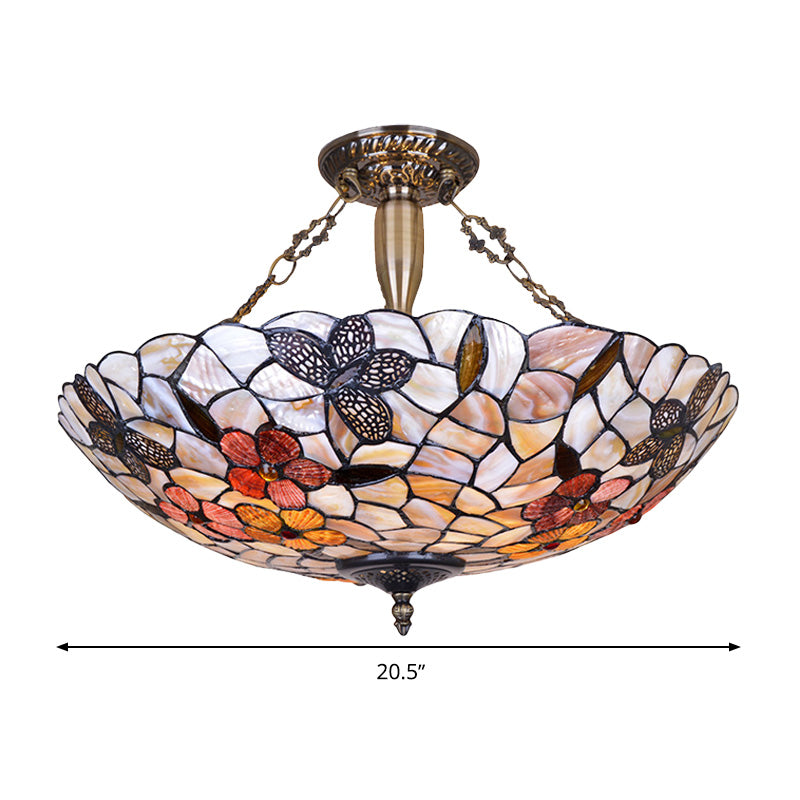 16"/20.5" Wide Butterfly Ceiling Flush Mount Mediterranean Shell 3/4 Lights Silver Semi Flush Clearhalo 'Ceiling Lights' 'Close To Ceiling Lights' 'Close to ceiling' 'Semi-flushmount' 'Tiffany close to ceiling' 'Tiffany' Lighting' 297159