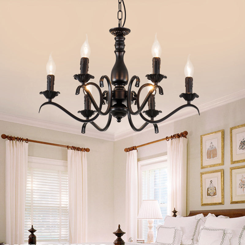 Metal Candle Shaped Ceiling Chandelier Antique 3/5/6 Lights Beedroom Hanging Pendant Light in Black Clearhalo 'Ceiling Lights' 'Chandeliers' Lighting' options 297170