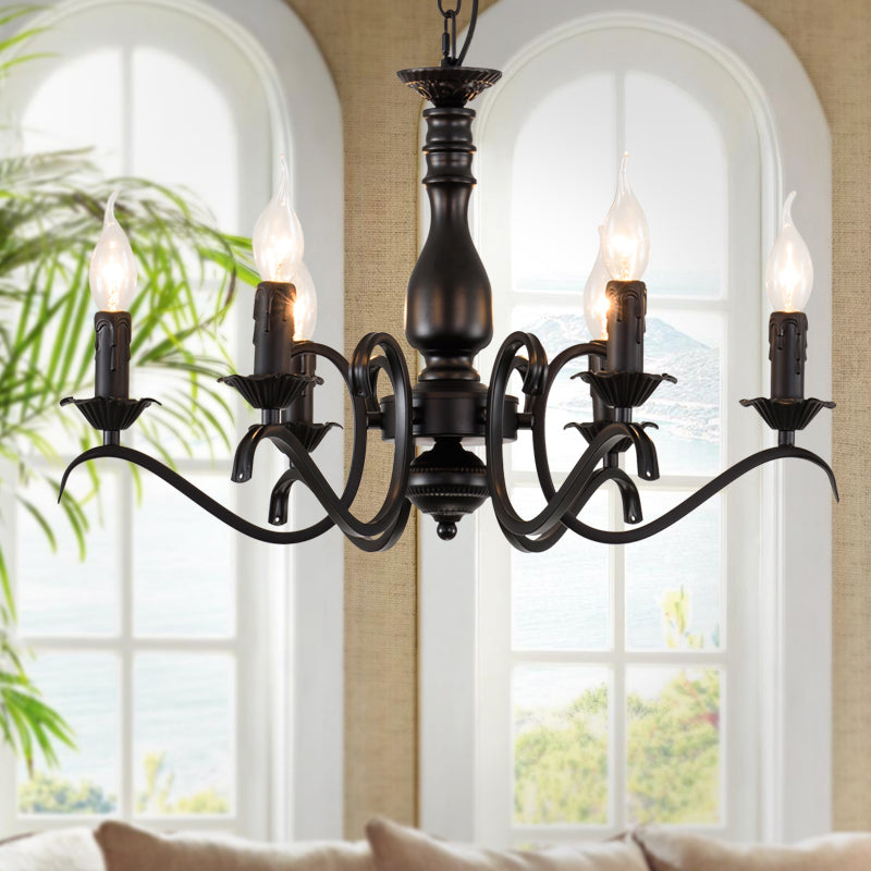 Metal Candle Shaped Ceiling Chandelier Antique 3/5/6 Lights Beedroom Hanging Pendant Light in Black Clearhalo 'Ceiling Lights' 'Chandeliers' Lighting' options 297171