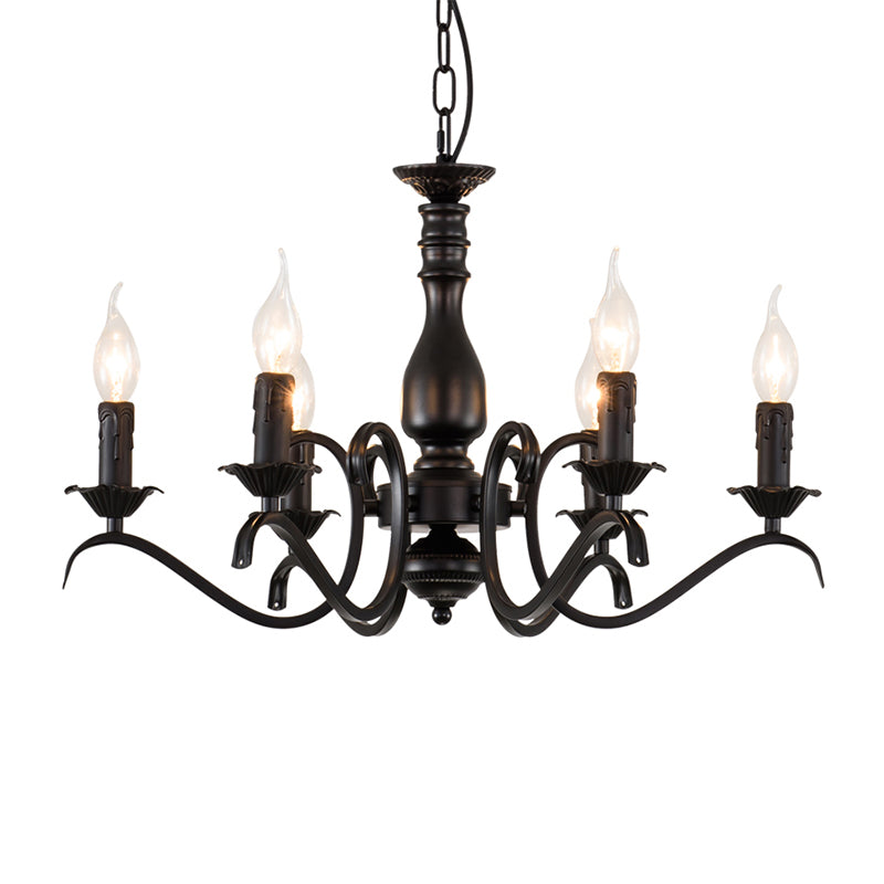 Metal Candle Shaped Ceiling Chandelier Antique 3/5/6 Lights Beedroom Hanging Pendant Light in Black Clearhalo 'Ceiling Lights' 'Chandeliers' Lighting' options 297172