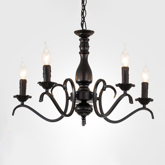 Metal Candle Shaped Ceiling Chandelier Antique 3/5/6 Lights Beedroom Hanging Pendant Light in Black Clearhalo 'Ceiling Lights' 'Chandeliers' Lighting' options 297175