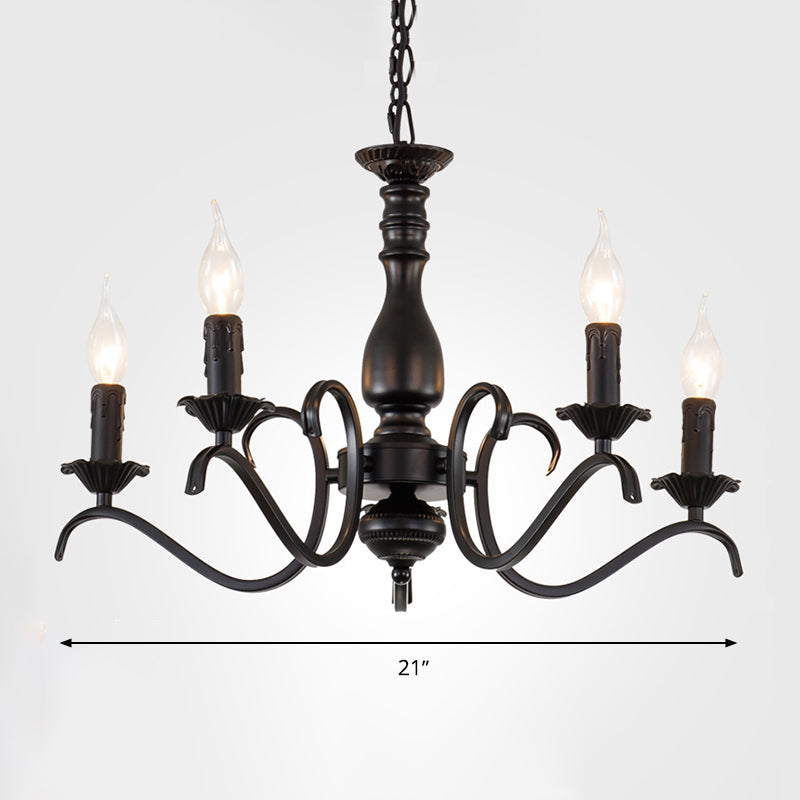 Metal Candle Shaped Ceiling Chandelier Antique 3/5/6 Lights Beedroom Hanging Pendant Light in Black Clearhalo 'Ceiling Lights' 'Chandeliers' Lighting' options 297176