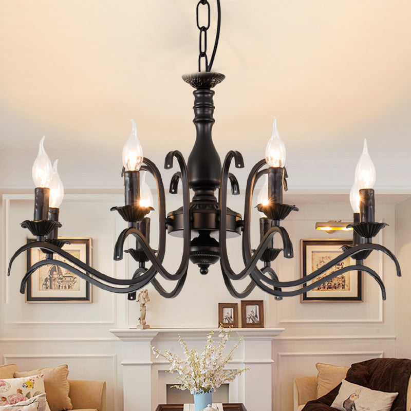 Metal Candle Shaped Ceiling Chandelier Antique 3/5/6 Lights Beedroom Hanging Pendant Light in Black Clearhalo 'Ceiling Lights' 'Chandeliers' Lighting' options 297177