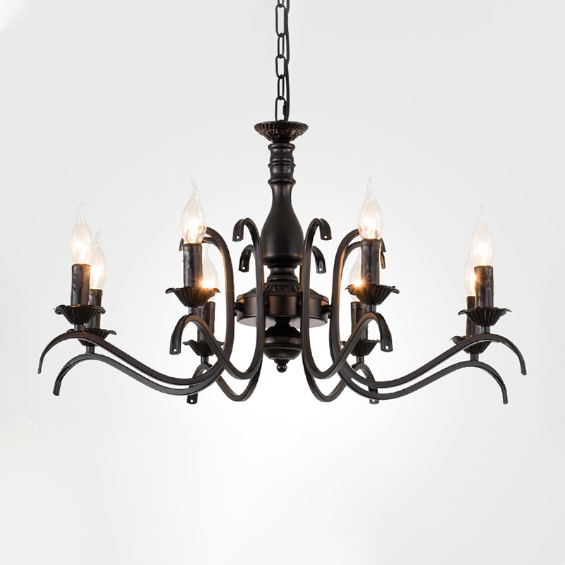 Metal Candle Shaped Ceiling Chandelier Antique 3/5/6 Lights Beedroom Hanging Pendant Light in Black Clearhalo 'Ceiling Lights' 'Chandeliers' Lighting' options 297178