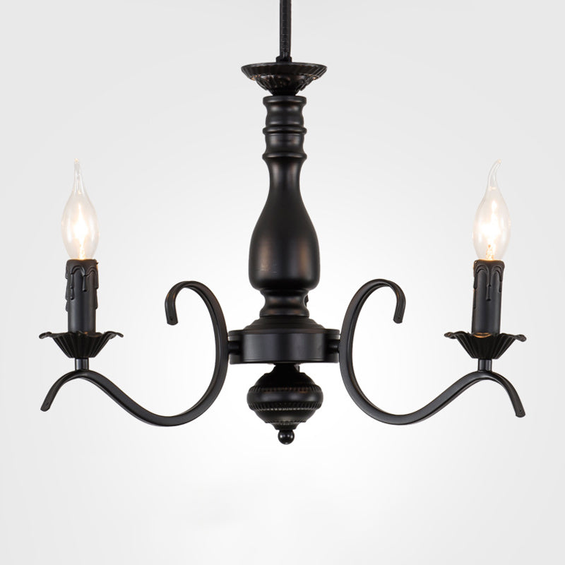 Metal Candle Shaped Ceiling Chandelier Antique 3/5/6 Lights Beedroom Hanging Pendant Light in Black Clearhalo 'Ceiling Lights' 'Chandeliers' Lighting' options 297180