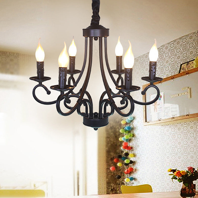 Metal Curly Armed Hanging Chandelier Tradition 6/8 Lights Dining Room Pendant Light Fixture in Black Clearhalo 'Ceiling Lights' 'Chandeliers' Lighting' options 297192