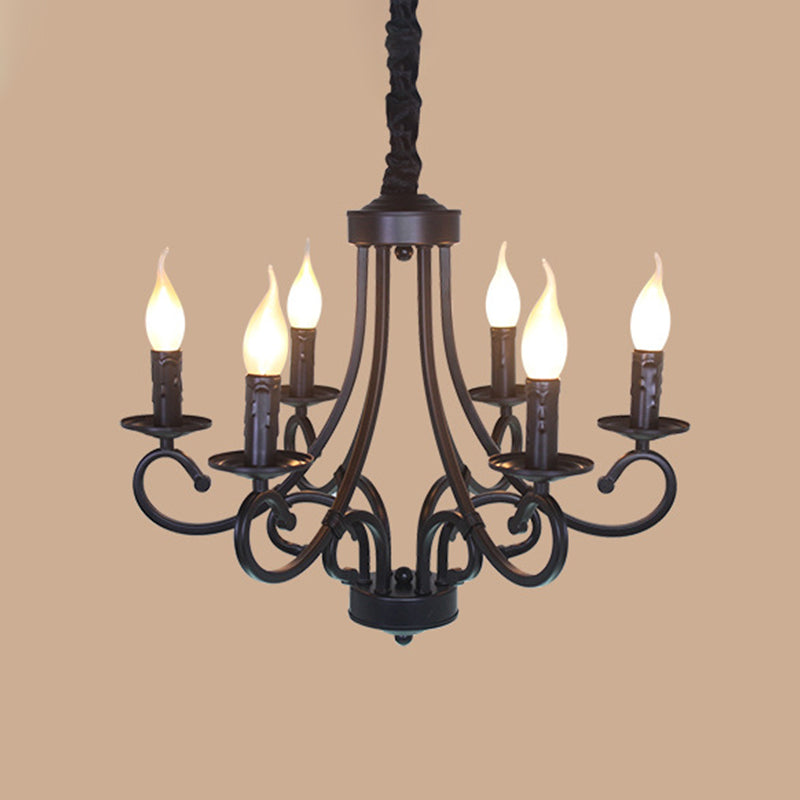 Metal Curly Armed Hanging Chandelier Tradition 6/8 Lights Dining Room Pendant Light Fixture in Black Clearhalo 'Ceiling Lights' 'Chandeliers' Lighting' options 297193