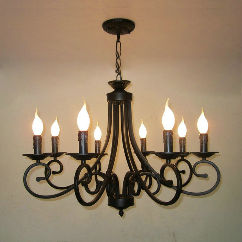 Metal Curly Armed Hanging Chandelier Tradition 6/8 Lights Dining Room Pendant Light Fixture in Black Clearhalo 'Ceiling Lights' 'Chandeliers' Lighting' options 297195