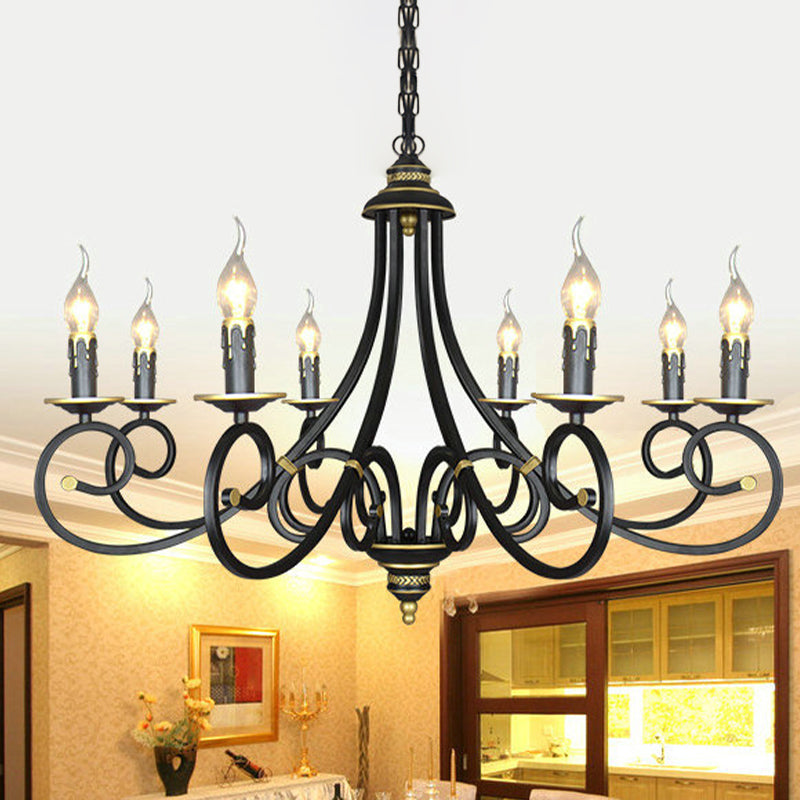 Black Candle Chandelier Lighting Vintage Metal 3/5/6 Bulbs Dining Room Ceiling Suspension Lamp with Curly Arm Clearhalo 'Ceiling Lights' 'Chandeliers' Lighting' options 297211