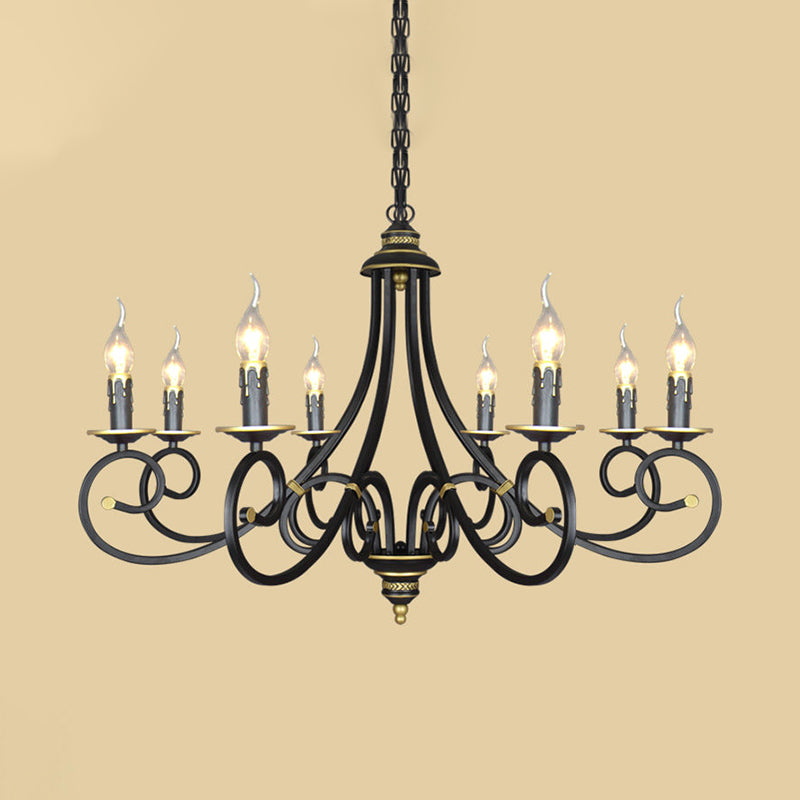 Black Candle Chandelier Lighting Vintage Metal 3/5/6 Bulbs Dining Room Ceiling Suspension Lamp with Curly Arm Clearhalo 'Ceiling Lights' 'Chandeliers' Lighting' options 297212