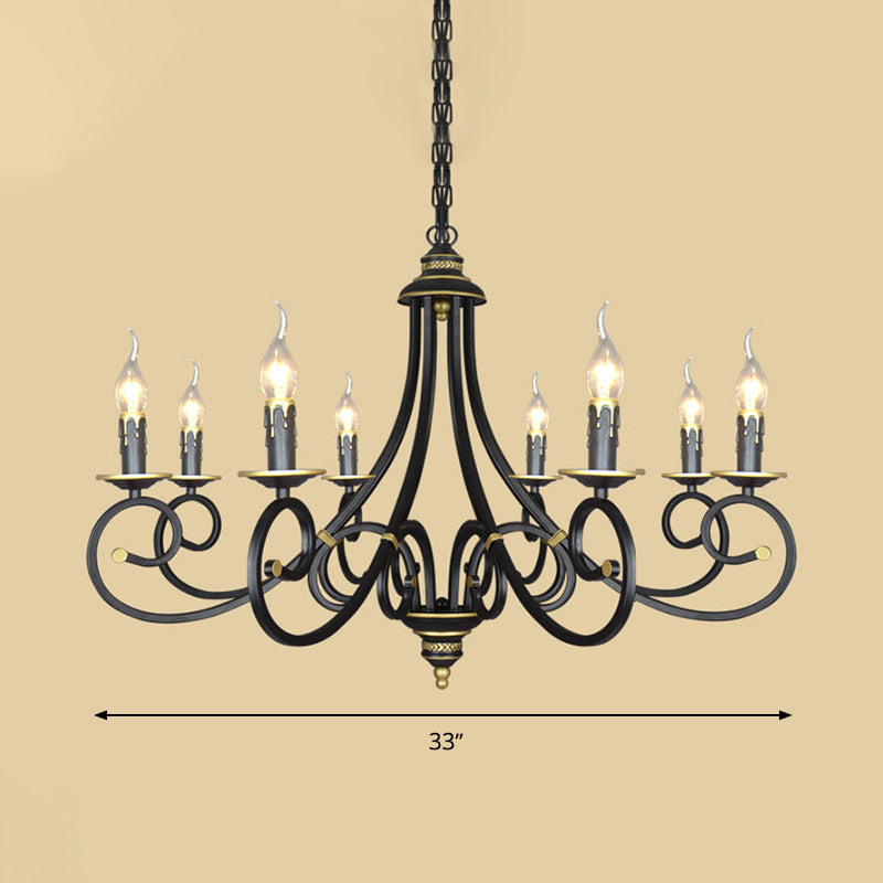 Black Candle Chandelier Lighting Vintage Metal 3/5/6 Bulbs Dining Room Ceiling Suspension Lamp with Curly Arm Clearhalo 'Ceiling Lights' 'Chandeliers' Lighting' options 297213