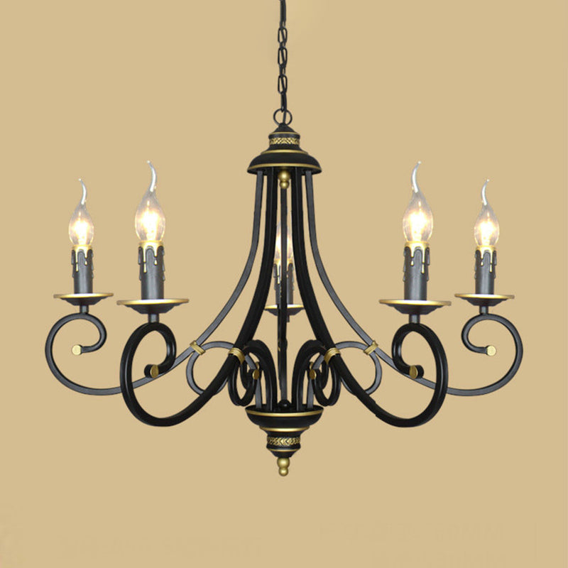 Black Candle Chandelier Lighting Vintage Metal 3/5/6 Bulbs Dining Room Ceiling Suspension Lamp with Curly Arm Clearhalo 'Ceiling Lights' 'Chandeliers' Lighting' options 297216