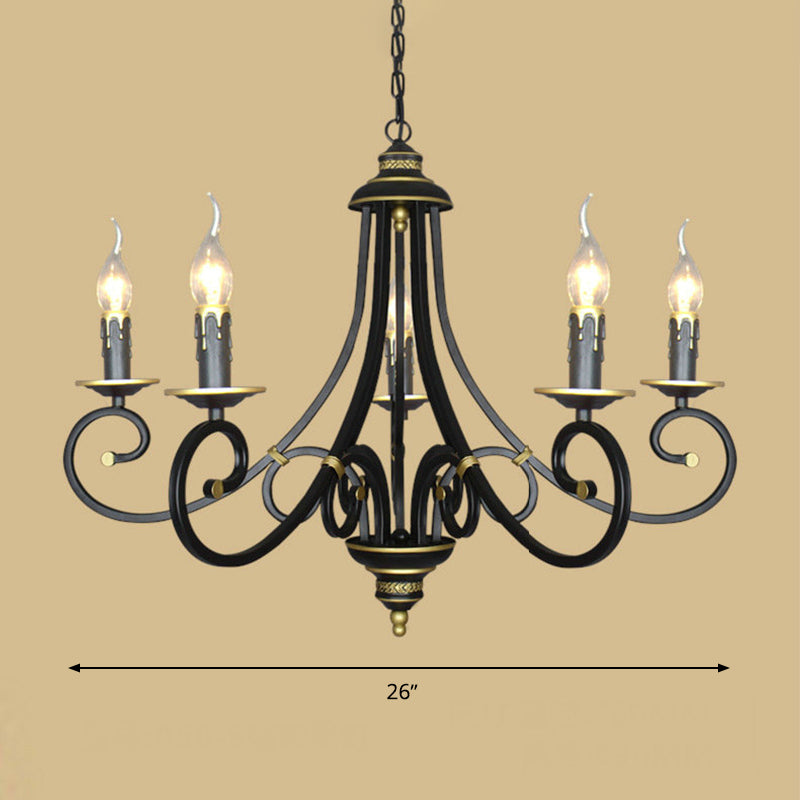 Black Candle Chandelier Lighting Vintage Metal 3/5/6 Bulbs Dining Room Ceiling Suspension Lamp with Curly Arm Clearhalo 'Ceiling Lights' 'Chandeliers' Lighting' options 297217