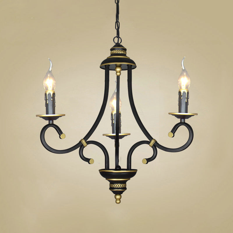 Black Candle Chandelier Lighting Vintage Metal 3/5/6 Bulbs Dining Room Ceiling Suspension Lamp with Curly Arm Clearhalo 'Ceiling Lights' 'Chandeliers' Lighting' options 297218