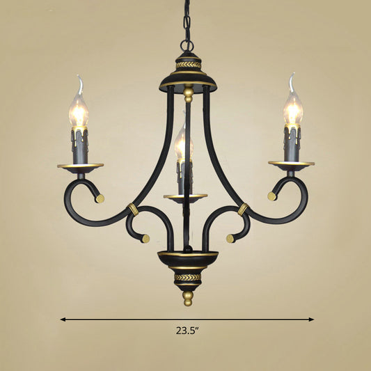 Black Candle Chandelier Lighting Vintage Metal 3/5/6 Bulbs Dining Room Ceiling Suspension Lamp with Curly Arm Clearhalo 'Ceiling Lights' 'Chandeliers' Lighting' options 297219