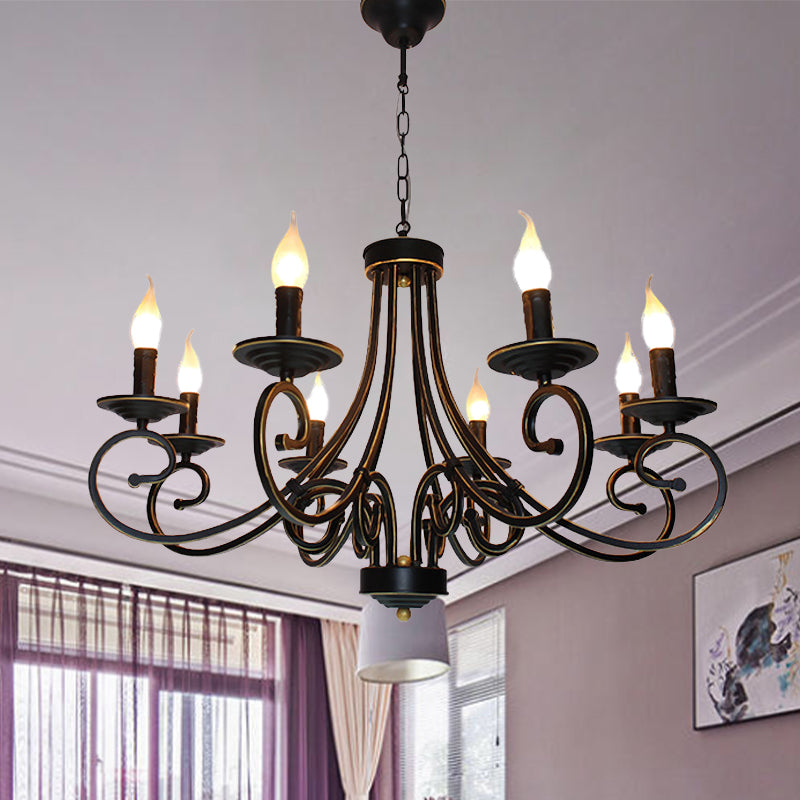 8 Lights Chandelier Pendant Lighting Antique Candle Shaped Metal Hanging Lamp Fixture in Black Clearhalo 'Ceiling Lights' 'Chandeliers' Lighting' options 297221