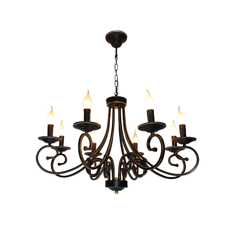 8 Lights Chandelier Pendant Lighting Antique Candle Shaped Metal Hanging Lamp Fixture in Black Clearhalo 'Ceiling Lights' 'Chandeliers' Lighting' options 297223