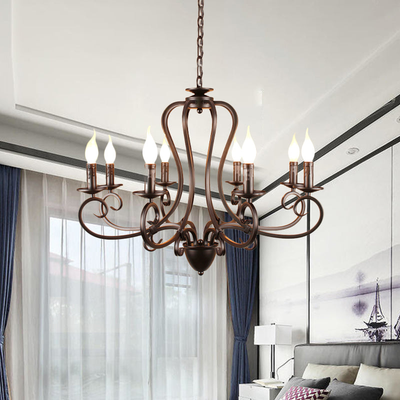 Candle Living Room Hanging Chandelier Traditionary Metal 6/8 Heads Black Ceiling Pendant Light Fixture Clearhalo 'Ceiling Lights' 'Chandeliers' Lighting' options 297236