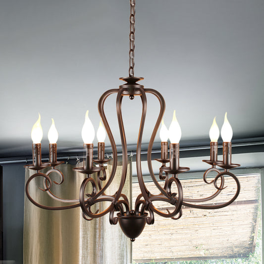 Candle Living Room Hanging Chandelier Traditionary Metal 6/8 Heads Black Ceiling Pendant Light Fixture Clearhalo 'Ceiling Lights' 'Chandeliers' Lighting' options 297237