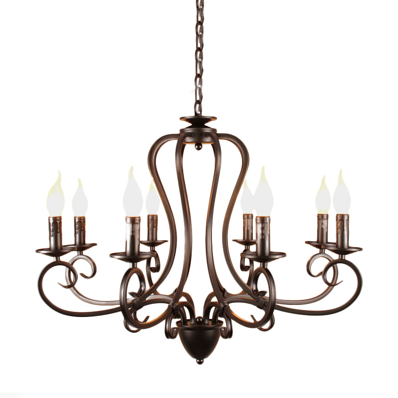 Candle Living Room Hanging Chandelier Traditionary Metal 6/8 Heads Black Ceiling Pendant Light Fixture Clearhalo 'Ceiling Lights' 'Chandeliers' Lighting' options 297239