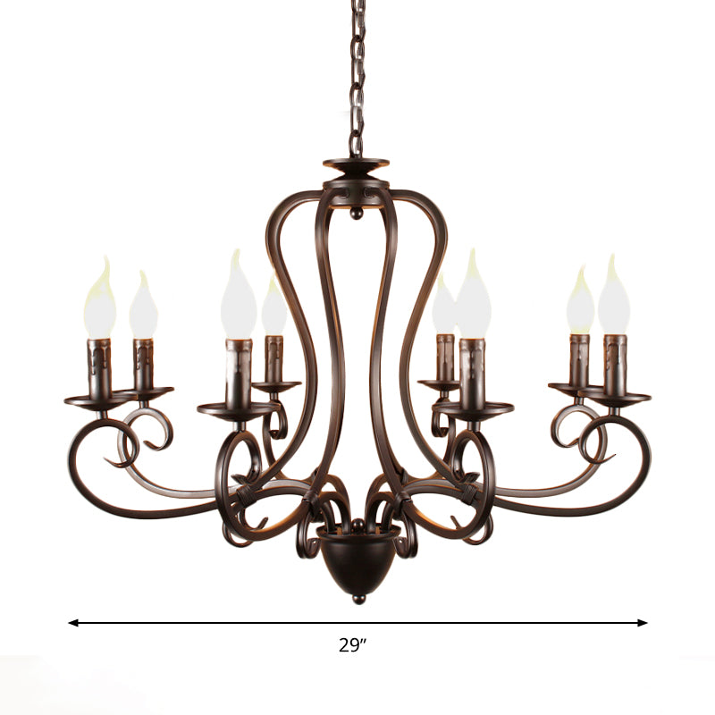 Candle Living Room Hanging Chandelier Traditionary Metal 6/8 Heads Black Ceiling Pendant Light Fixture Clearhalo 'Ceiling Lights' 'Chandeliers' Lighting' options 297240