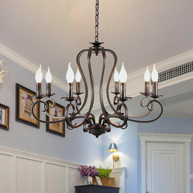 6/8 Bulbs Metal Chandelier Lighting Antique Black Starburst Living Room Suspension Pendant Lamp with Curly Arm Clearhalo 'Ceiling Lights' 'Chandeliers' Lighting' options 297243