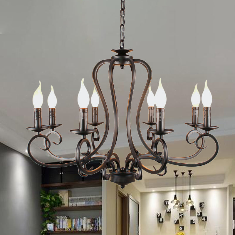 6/8 Bulbs Metal Chandelier Lighting Antique Black Starburst Living Room Suspension Pendant Lamp with Curly Arm Clearhalo 'Ceiling Lights' 'Chandeliers' Lighting' options 297244