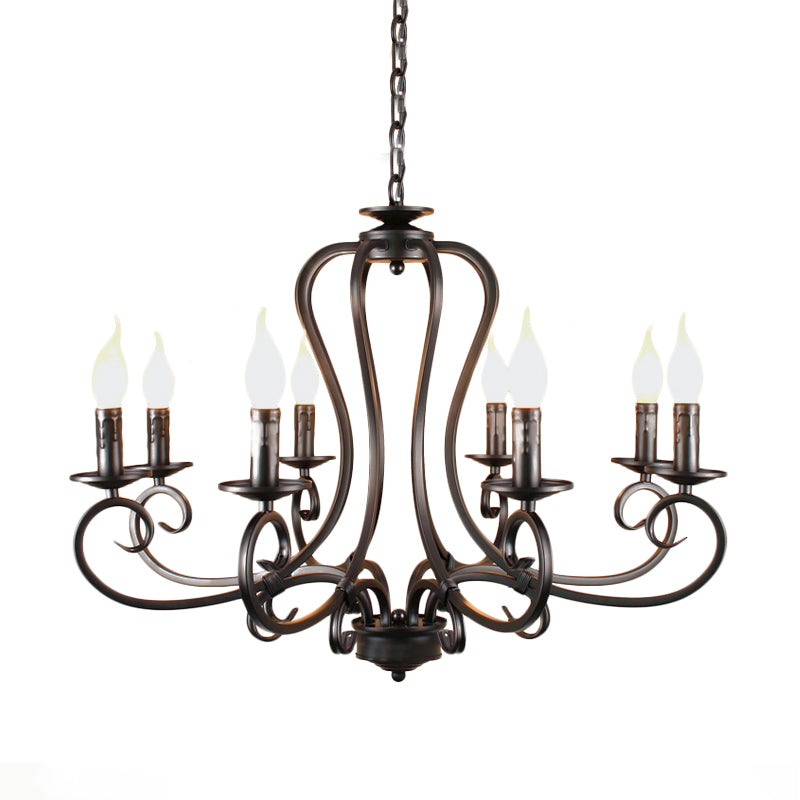 6/8 Bulbs Metal Chandelier Lighting Antique Black Starburst Living Room Suspension Pendant Lamp with Curly Arm Clearhalo 'Ceiling Lights' 'Chandeliers' Lighting' options 297246