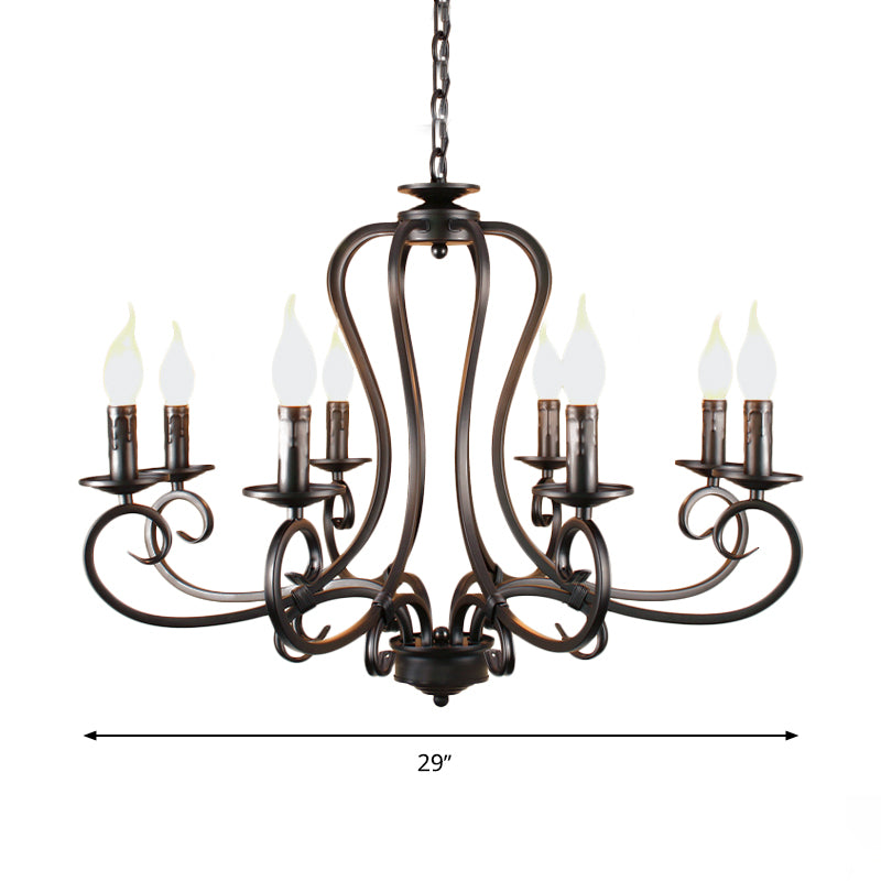 6/8 Bulbs Metal Chandelier Lighting Antique Black Starburst Living Room Suspension Pendant Lamp with Curly Arm Clearhalo 'Ceiling Lights' 'Chandeliers' Lighting' options 297247