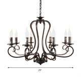 6/8 Bulbs Metal Chandelier Lighting Antique Black Starburst Living Room Suspension Pendant Lamp with Curly Arm Clearhalo 'Ceiling Lights' 'Chandeliers' Lighting' options 297247