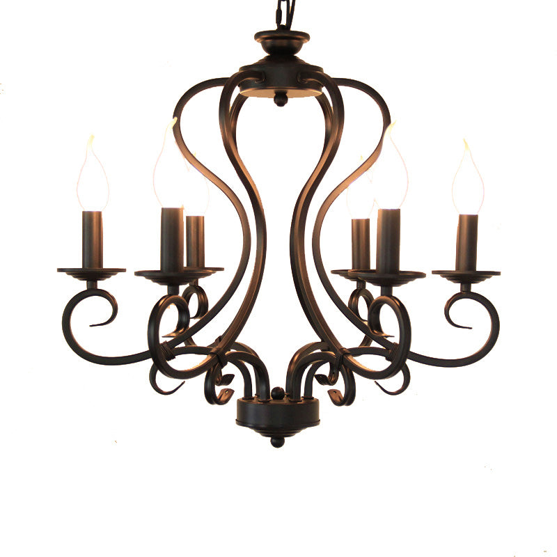 6/8 Bulbs Metal Chandelier Lighting Antique Black Starburst Living Room Suspension Pendant Lamp with Curly Arm Clearhalo 'Ceiling Lights' 'Chandeliers' Lighting' options 297248