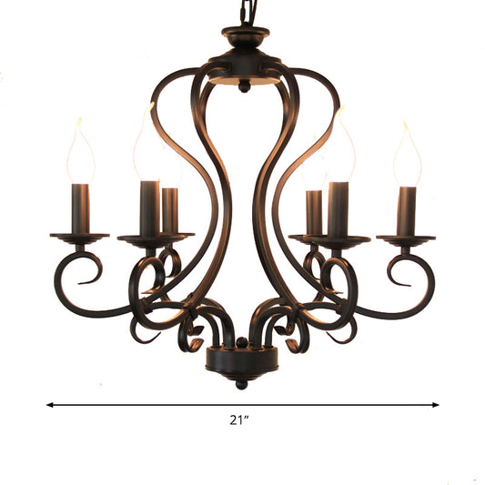 6/8 Bulbs Metal Chandelier Lighting Antique Black Starburst Living Room Suspension Pendant Lamp with Curly Arm Clearhalo 'Ceiling Lights' 'Chandeliers' Lighting' options 297249