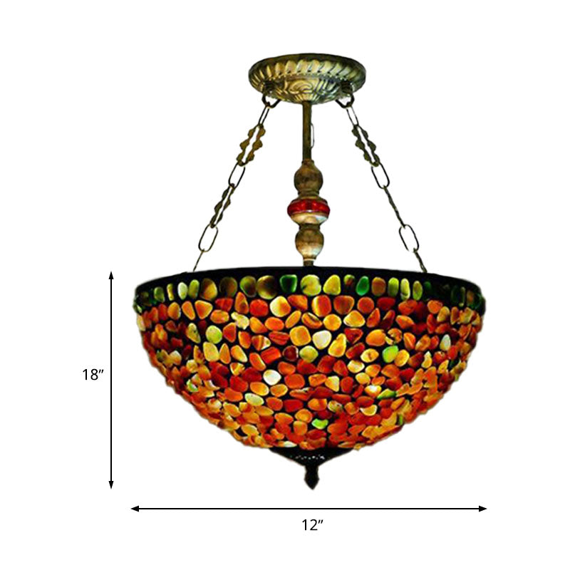 2/3 Lights 12"/16" W Dining Room Chandelier Lamp Mediterranean Antique Bronze Ceiling Light with Dome Stone Shade Clearhalo 'Ceiling Lights' 'Chandeliers' 'Close To Ceiling Lights' 'Industrial' 'Middle Century Chandeliers' 'Tiffany Chandeliers' 'Tiffany close to ceiling' 'Tiffany' Lighting' 297254