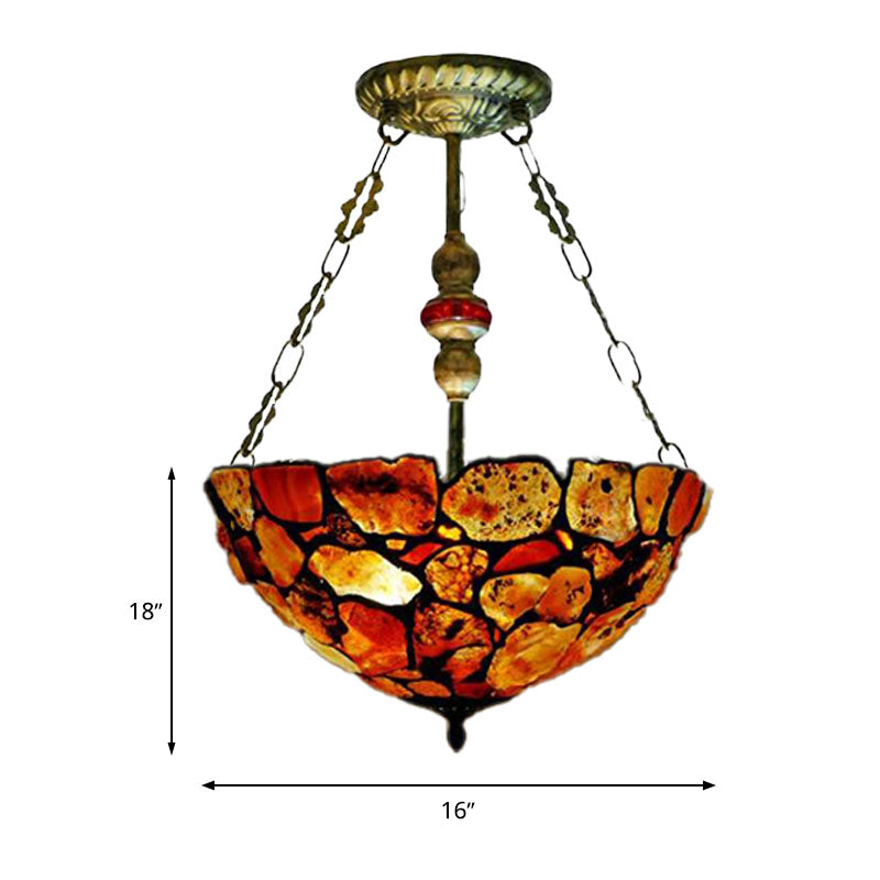 2/3 Lights 12"/16" W Dining Room Chandelier Lamp Mediterranean Antique Bronze Ceiling Light with Dome Stone Shade Clearhalo 'Ceiling Lights' 'Chandeliers' 'Close To Ceiling Lights' 'Industrial' 'Middle Century Chandeliers' 'Tiffany Chandeliers' 'Tiffany close to ceiling' 'Tiffany' Lighting' 297260