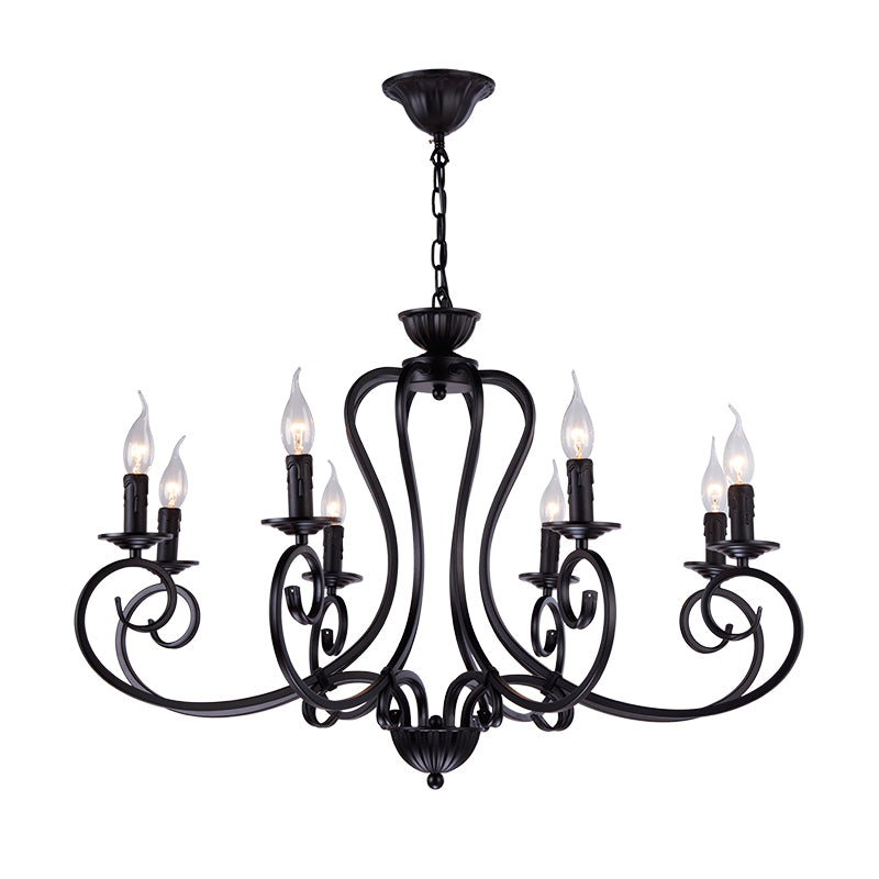 Black Swirled Arm Cahndelier Lamp Vintage Metal 8 Lights Bedroom Hanging Pendant Light Clearhalo 'Ceiling Lights' 'Chandeliers' Lighting' options 297263